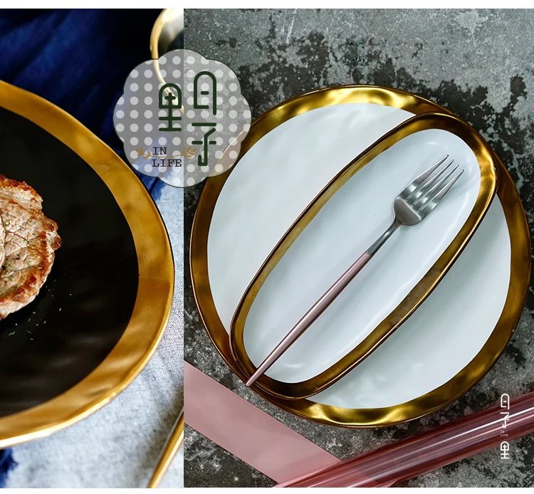 Черная золотая чаша керамическая Западная тарелка креативная Ретро Пномпень тарелка для завтрака домашний Ресторан тарелка для стейка столовая посуда