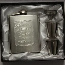 

1Set Portable Stainless Steel Hip Flask 7oz Embossed Flagon Alcohol Whiskey Liquor Screw Cap And Funnel Birthday Gifts