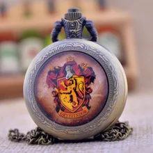 Горячая Мода Гарри Поттер факультет Гриффиндор Лев черный/бронзовый/серебристый Стекло дизайн кварцевые карманные часы Цепочки и ожерелья Для мужчин Для женщин подарок