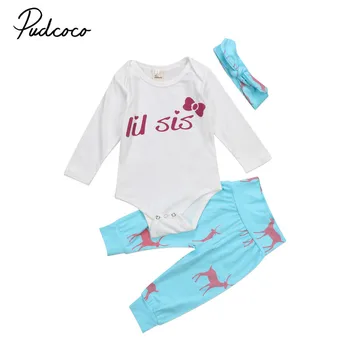 

Pudcoco 2PCS Newborn Baby Clothes Set Letter lil SiS Printed Long Sleeve T-shirt Top+Pants Summer 2017 Boys Girls Kids Clothes