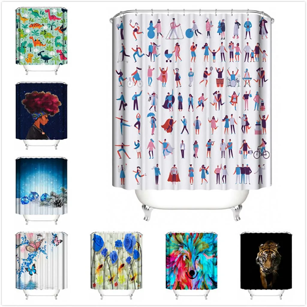 

Shower Curtain New Waterproof Shower Curtain With 12 Hooks 3d Printed Bathroom Polyester Character Animal Pattern Bathroom Decor