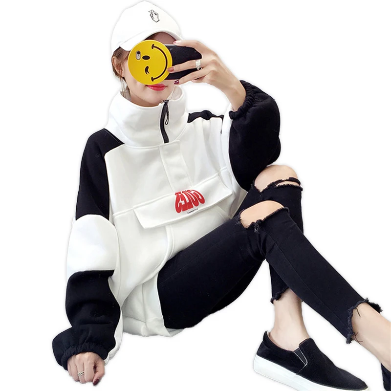 2018 Autumn Winter New Loose Oversized Plus Velvet Thick