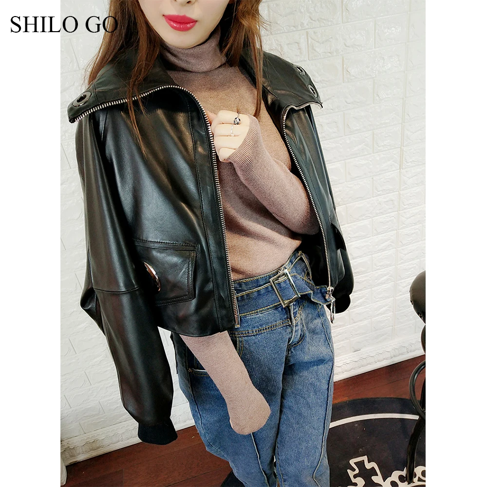 Женская кожаная куртка SHILO GO Весенняя Свободная из натуральной овечьей кожи с