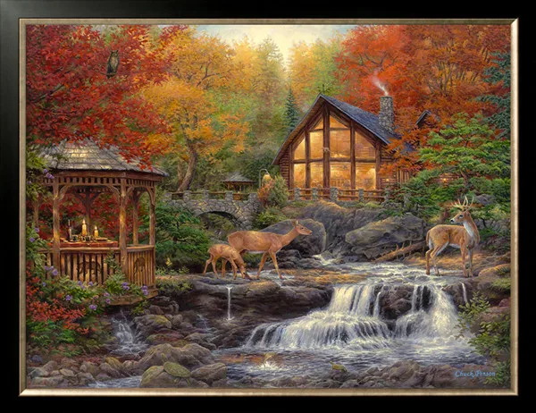 

Needlework Crafts 14CT Counted Unprinted For Embroidery Fawn Forest Creek house Scenery DIY Quality Cross Stitch Kits Art