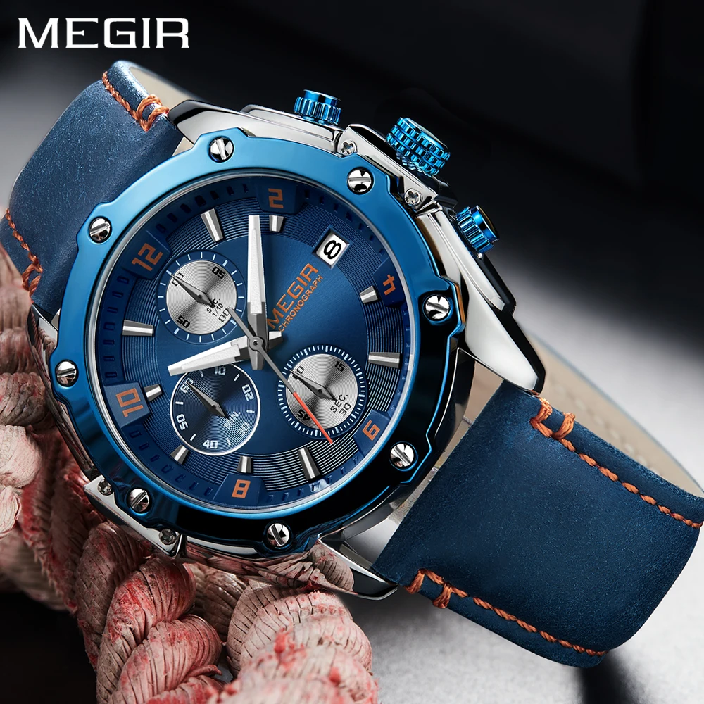 Megir 2018 New Fashion Mens Watches Top Brand Luxury Blue Leather Band Wrist Watch Men Business Sport Watch Quartz Clock Male Megir 2018 New Fashion Mens Watches Top Brand Luxury Blue Leather Band Wrist Watch Men Business Sport Watch Quartz Clock Male