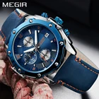 ★ Megir Модные Мужские Часы Топ Роскошный Синий Кожаный Ремешок Наручные Часы Мужчины Бизнес Спортивны ✔