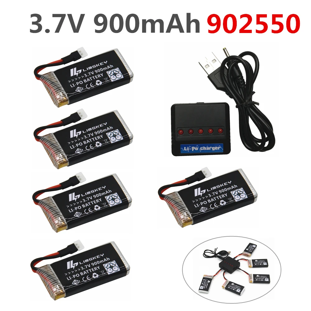 Limskey 900mAh 3,7 V LiPo батарея для SYMA X5C X5SC X5SW батарея с зарядным устройством RC Drone 3,7 V 900 mah Lipo батарея 902550