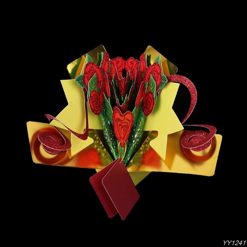  3D Pop Up Card Rose Flower Greeting Cards Handmade Birthday Wedding Invitation Y110-Dropshipping - 32852173759