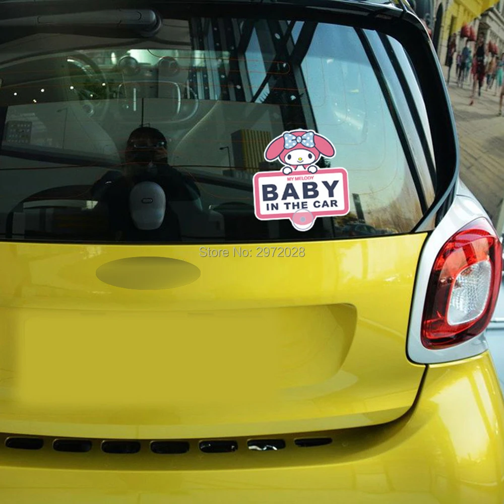 

10 x Warning Cartoon Car Styling Lovely Melody Pink Rabbit Baby in Car Car Stickers Trunk Rear Windshield Auto Decals Vinyl