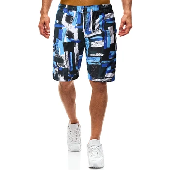 

YASUGUOJI New 2019 Summer Fashion Color Blocked Board Shorts Men Casual Loose Blue Beach Shorts Compression Shorts Mens