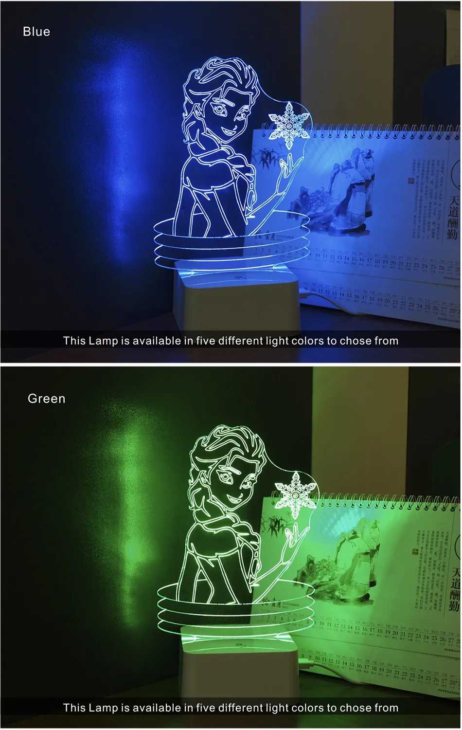 New Design for KIDS Lovely 3D Lamp Elsa ANNA LED Night Lights with Touch Lamp Base (4)