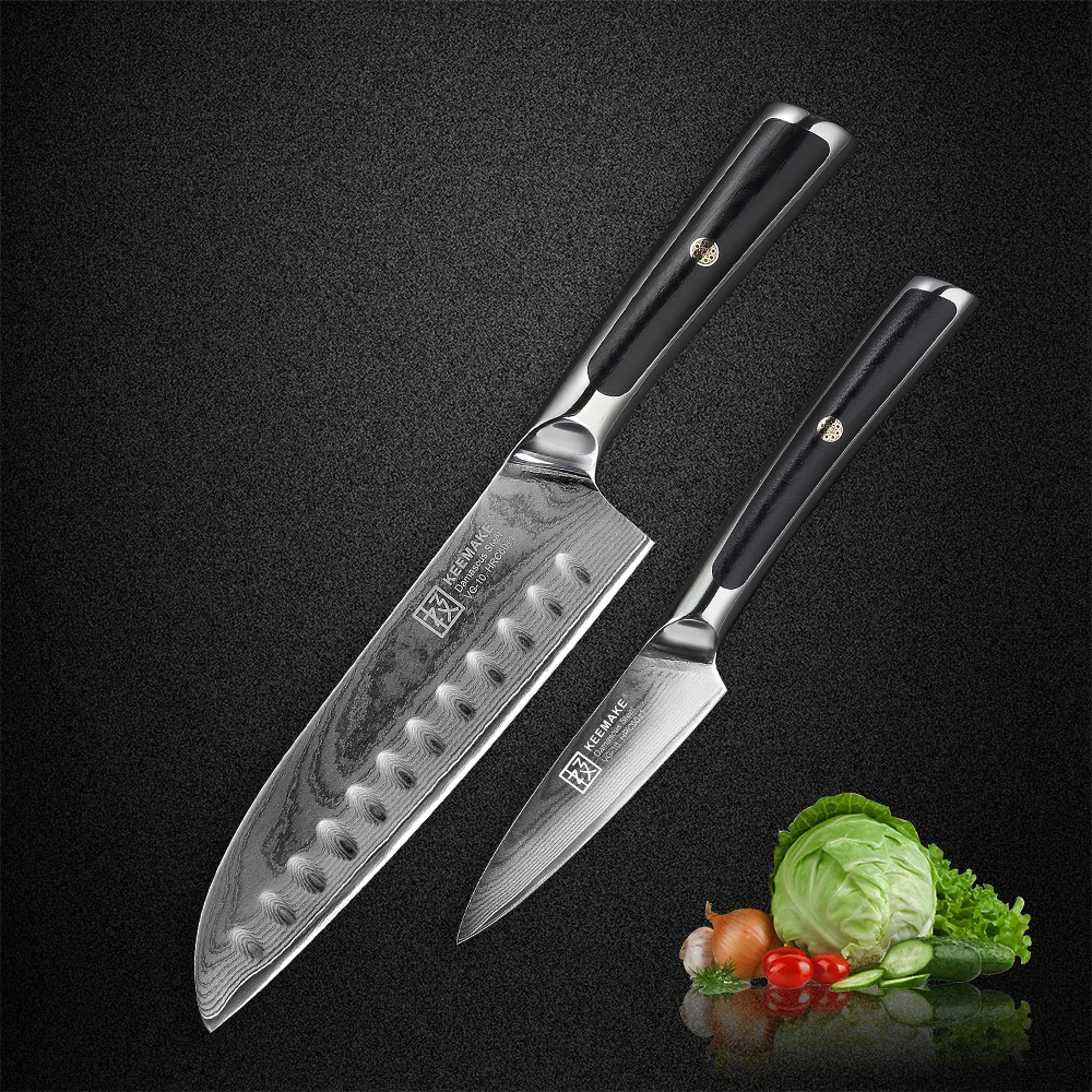 

KEEMAKE Damascus Paring Santoku Knife 73 Layers Damascus Steel Kitchen Knives Japanese VG10 Core Blade Cutter Knives G10 Handle