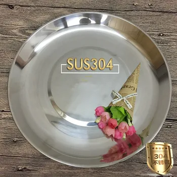 

1pc Korean Style Stainless steel Round Plate BBQ Grill Meat Dishes Plate Fruit Tray Barbecue Cutlery Restaurant Flatware Set