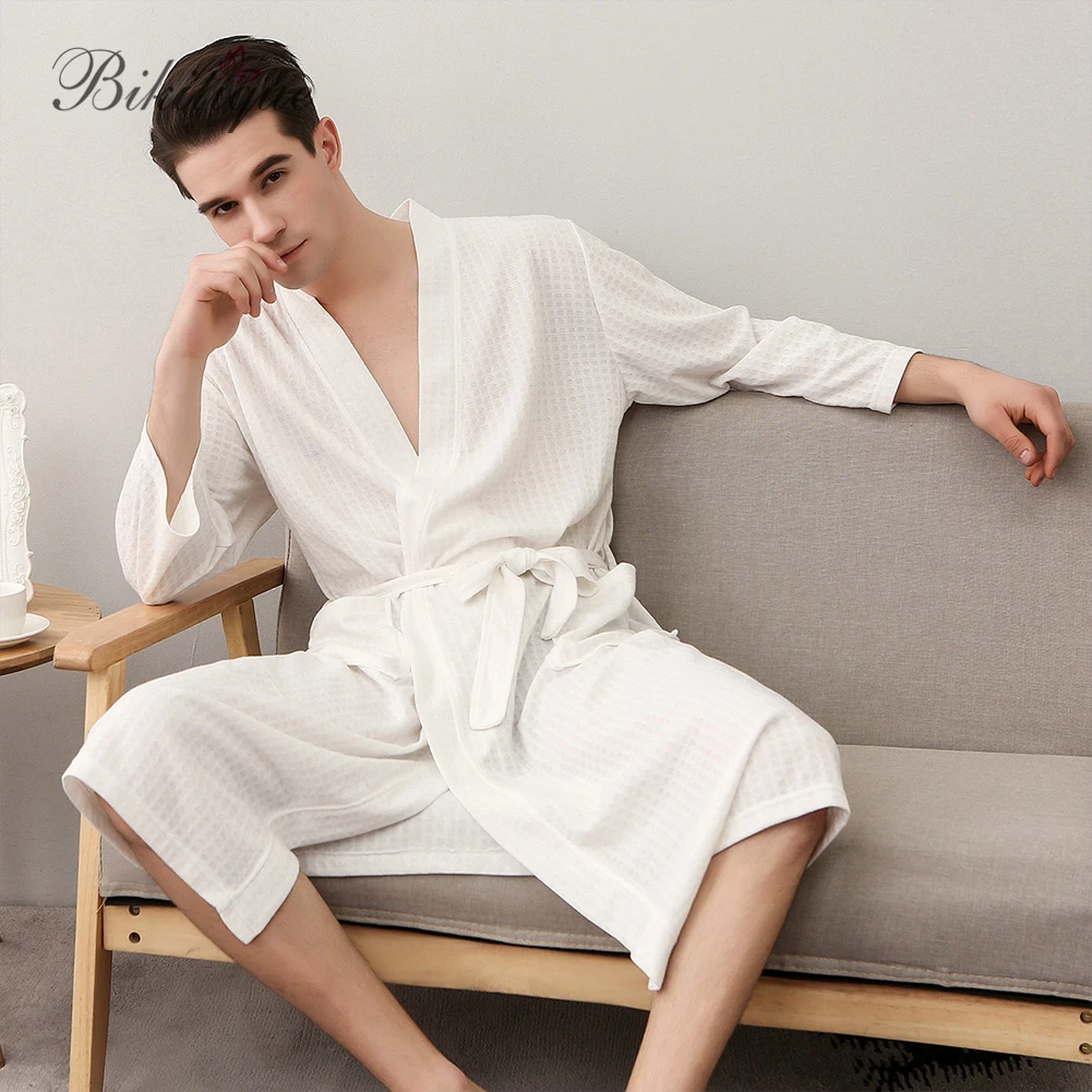 Bikitique Lover мужские хлопчатобумажные купальные халаты больших размеров 2019 Новое кимоно с длинными рукавами пижамы ночные рубашки домашняя