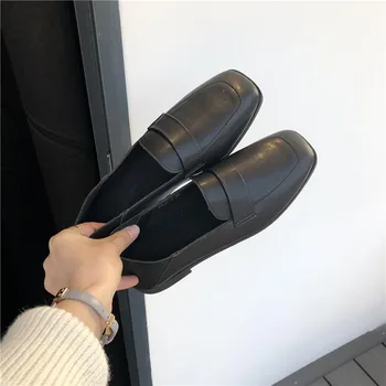 

Spring New Comfortable Women'S Shoes Anti-Slip Low-Heeled Shoes Convenient Slip-On Soft Fashion Leather British Shoes Female