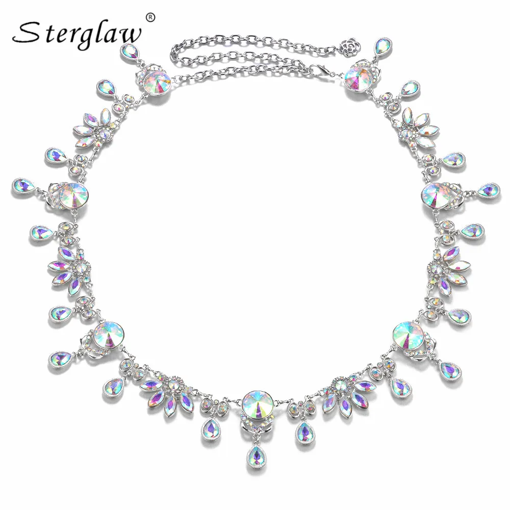 

2019 fashion Luxury Rhinestone Belt For Women Silver Designer Belt Skinny Metal Waist Belt Chain Links bridal Accessories F096