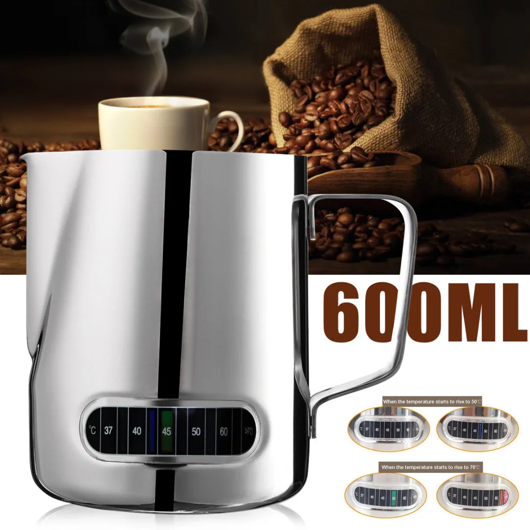 1pc Expresso Stainless Steel Coffee Pitcher Thermometer Milk Frothing Tea Latte Jug
