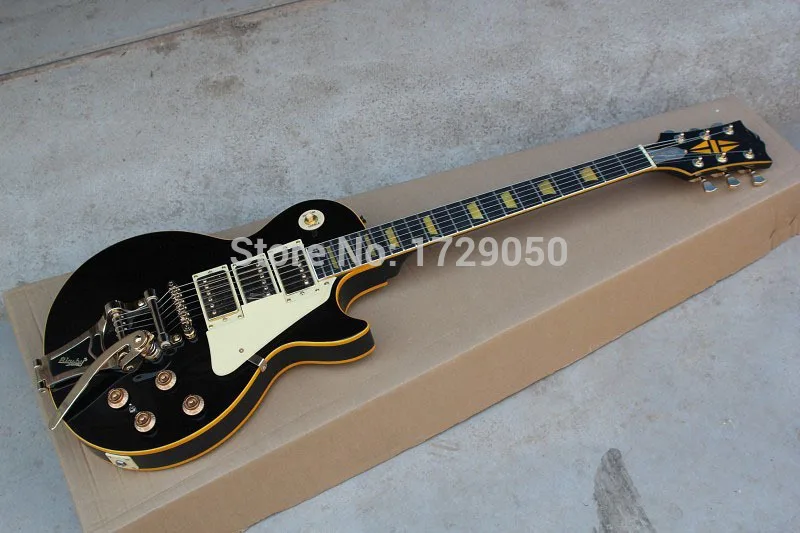 

Free Shipping New Arrival New! Black color 3 pickups guitar, bigsby tremolo system, yellow binding electric guitar 121