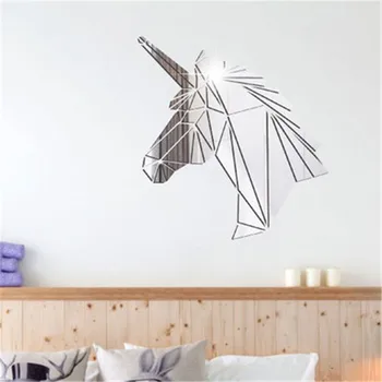 

3D Unicorn Mirror Wall Stickers Geometric Animal Living Room Unicorn Acrylic Wall Decals Acrylic Mirrored Decorative Sticker
