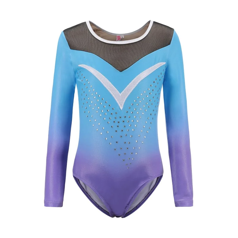 Children's Ballet Gymnastics Suit Dance Practice Clothes Dance Clothes Girls Long Sleeve Diamond Pattern Body Suit