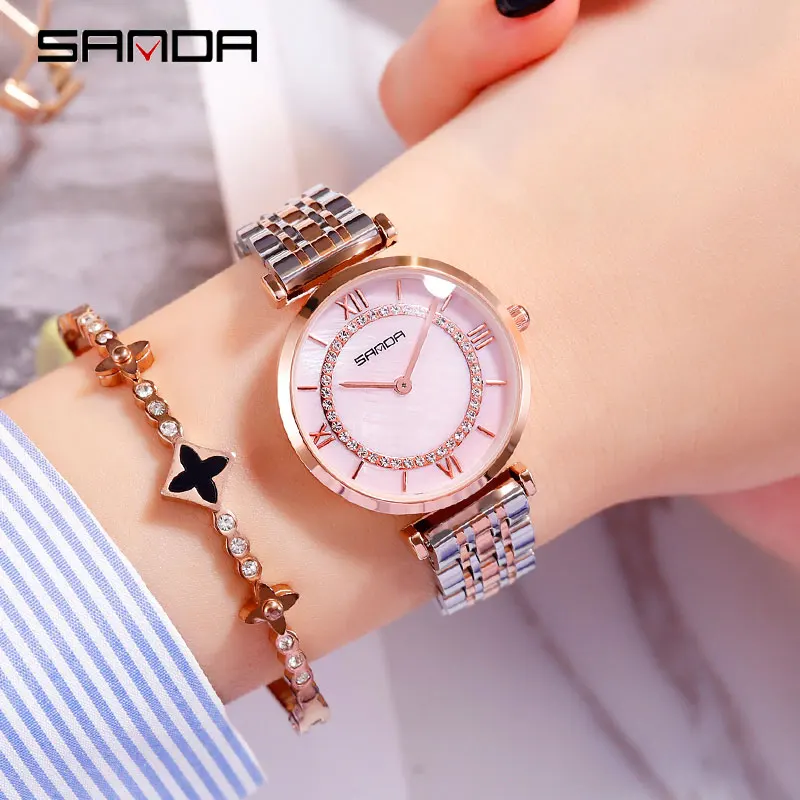 

Pearl Dial Queen Female Watch Shell&Diamond Ladies Watch Luxury Stainless Steel Belt Reloj Mujer Metal Buckle Women Quartz Clock