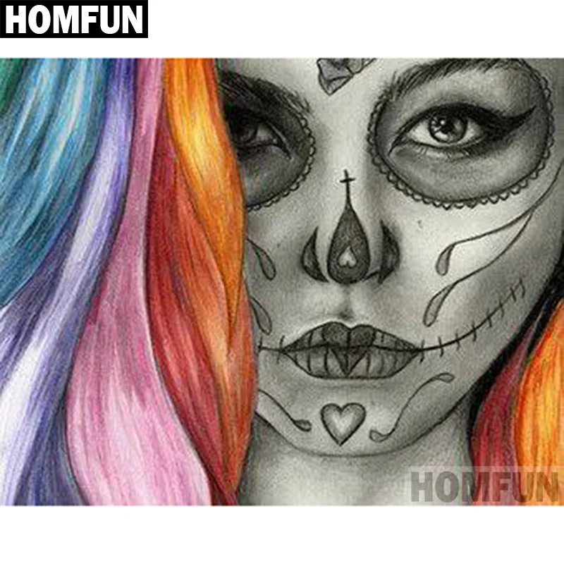 Full Square Round Drill 5d Diy Diamond Painting Skull Girl Embroidery Cross Stit