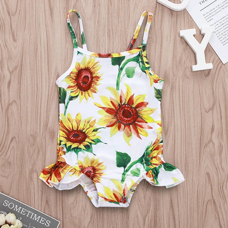 Kids Toddler Baby Girl SunFlower Swimwear Beachwear Summer Fashion Baby Girl Sleeveless Sunsuits