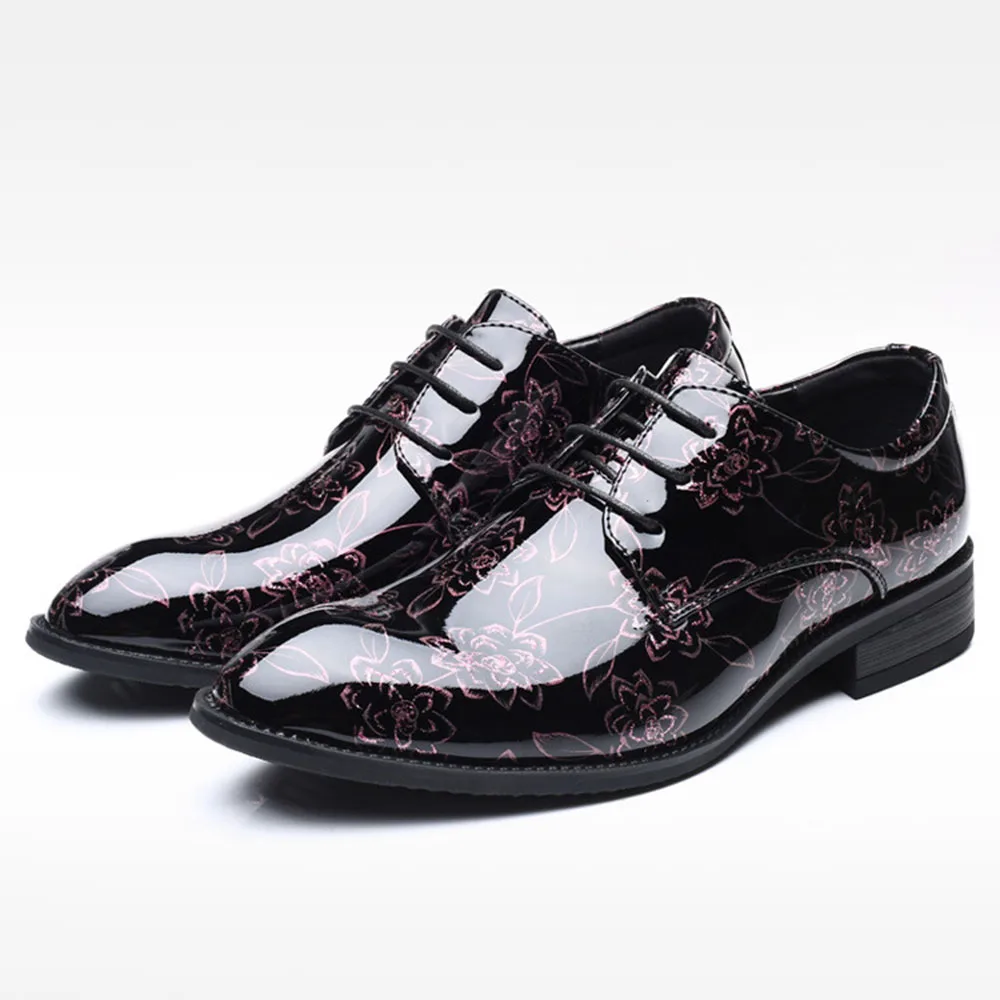 

Luxury Print Flowers Wedding Shoes Leisure Leather Shoes Fashion Derby Shoes Men Gold Casual Formal Shoes Plus Size 38-48