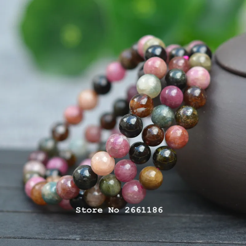 

Natural gem Bracelet Color Tourmaline Round Bead Bracelet Single Lap Hand String Bangles Fine Women Jade Stone Jewelry