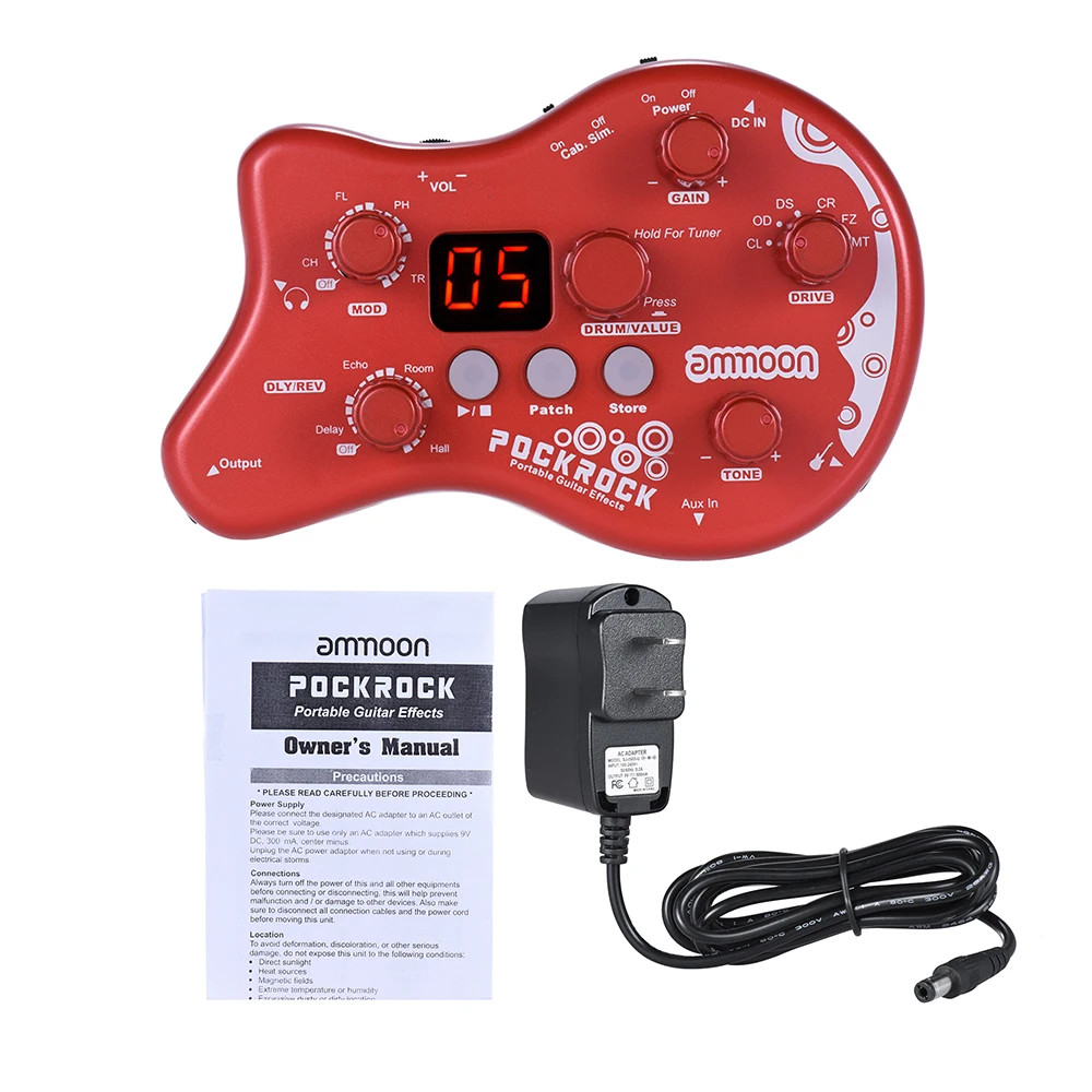 

PockRock Portable Guitar Multi-effects Processor Effect Pedal 15 Effect Types 40 Drum Rhythms Tuning Function Power Adapter