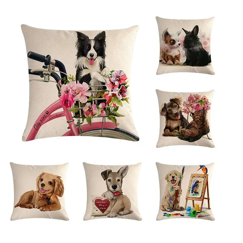 

Pet Dog Pattern Cotton Linen Throw Pillow Cherina Cushion Cover Car Home Sofa Decorative Pillowcase ZY325