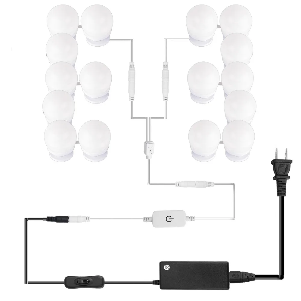 LED Vanity Hollywood Styles Makeup Mirror Lights kit bulbs for wall Dressing Table with Dimmer & Adapter Plug in 16PCS Bulb 3 LED Vanity Hollywood Styles Makeup Mirror Lights kit bulbs for wall Dressing Table with Dimmer & Adapter Plug in 16PCS Bulb 3