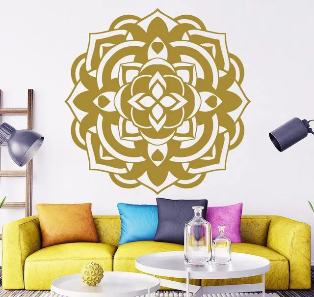 free shipping gold mandala flower wall decals yoga ganesh om namaste