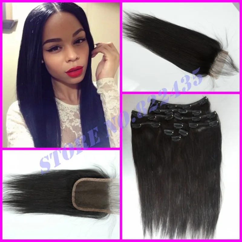 Brazilian Virgin Human Clip ins hair extensions 2sets clip ins hair
