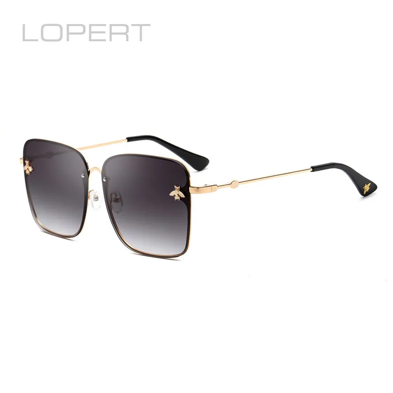 LOPERT Square Bee Sunglasses Women Retro Brand designer Metal Frame Oversized Sun Glasses Female UV400 Oculo gafas de sol | Аксессуары