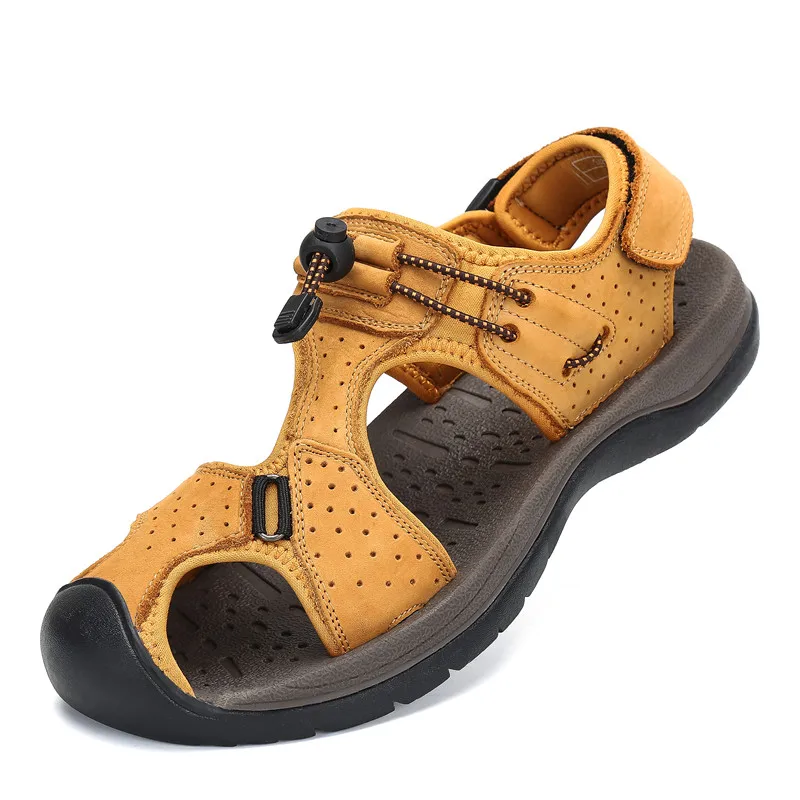 

Beach Sandals Summer Shoes Men Outdoor PU Leather Sandals Sea Clogs Breathable Flats Casual Slippers zapatos de hombre