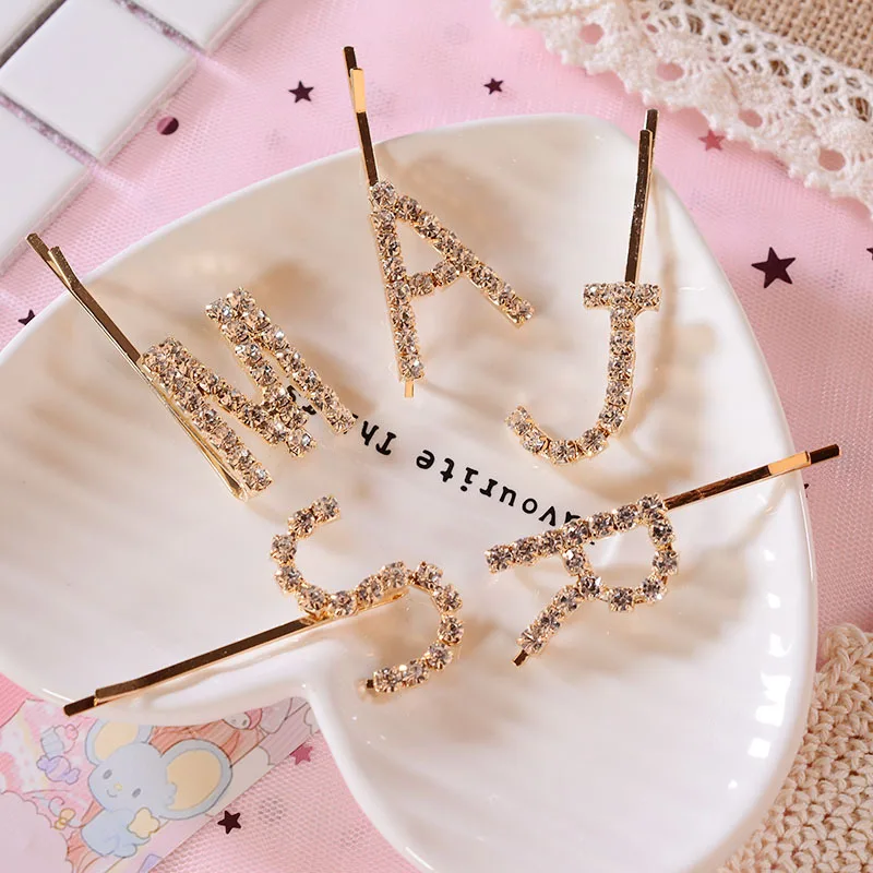 

New Crystals Hairpin Letter Barrette Hair Pins Metal Hair Clips Wedding hair styling tools Hair Stick Accessories for Women Girl