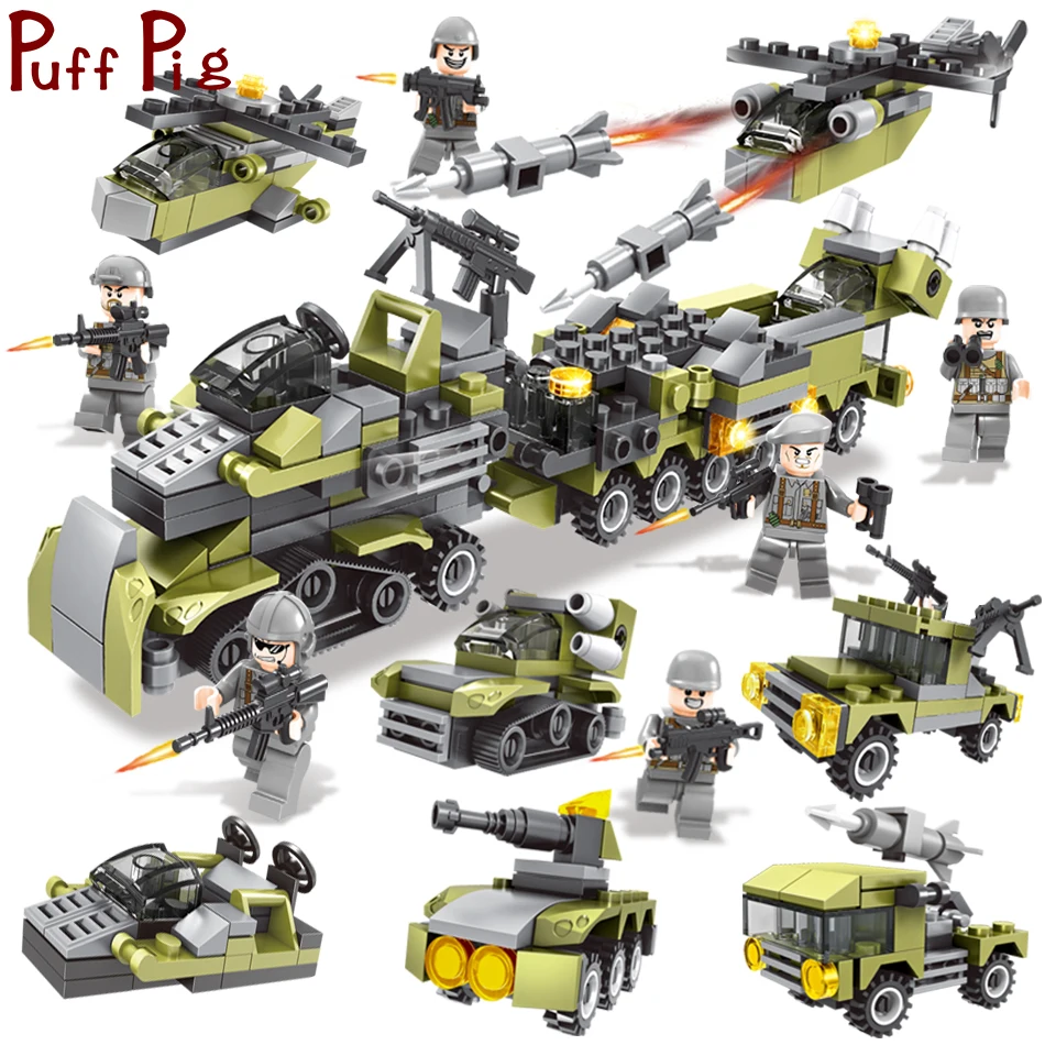 Goede 296 stks 6in1 Militaire Bouwstenen Army Cars Helicopter Soldaten Wapens Pistool Compatibel Legoed Educatief Speelgoed Voor Kinderen
