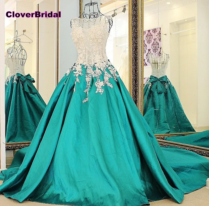 

CloverBridal good quality small train prom dresses long women's gown sleeveless satin blue illusion neck and back scoop neckline