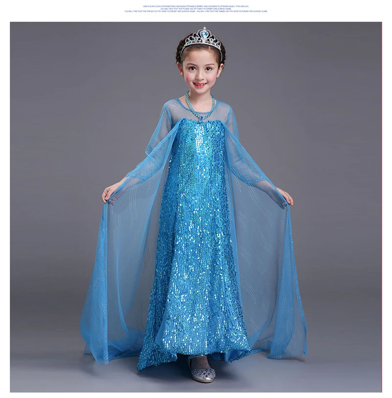 Детское платье Снежной Королевы для девочек; платье принцессы Эльзы для девочек; длинное зимнее платье Авроры с блестками и длинными рукавами; одежда для малышей