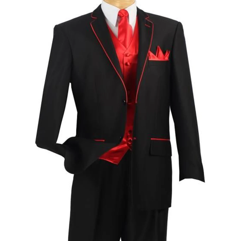 

Custom Made To Measure Black Mens Suits,Bespoke Red Black Tuxedo With Red Vest,Tailored Wedding Tuxedo Black With Red Waistcoat