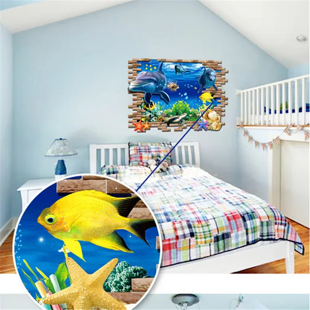 Acheter Autocollants muraux océan 3D, décalcomanies artistiques pour sol de  salle de bains, décoration de chambre à coucher
