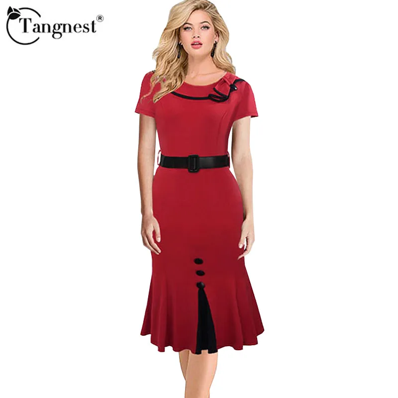 TANGNEST Women Summer Work Style Dresses 2017 New Fashion Solid Color