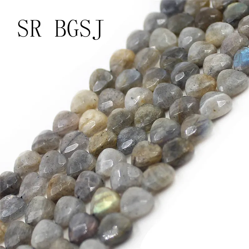 

Free Shipping 10mm Faceted Gray Labradorite Gems Heart Natural Stone Beads diy Findings Strand 15"