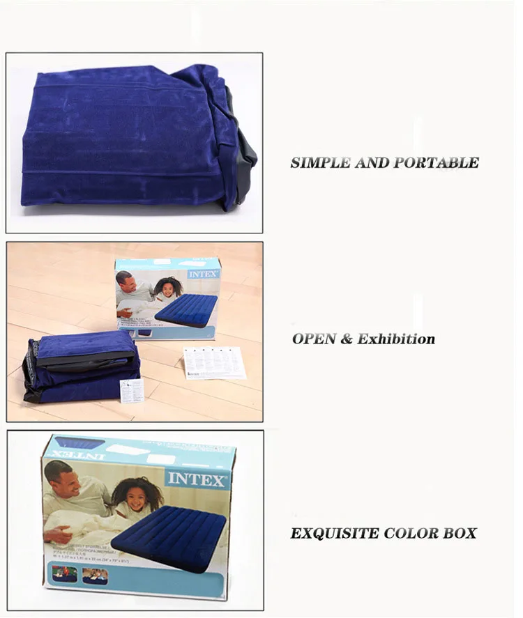 INTEX 68765 152*203*22 см роскошное темно-синее Флокирование в полоску для 2-3 человек уплотненный надувной матрас надувная кровать для пляжа надувной коврик