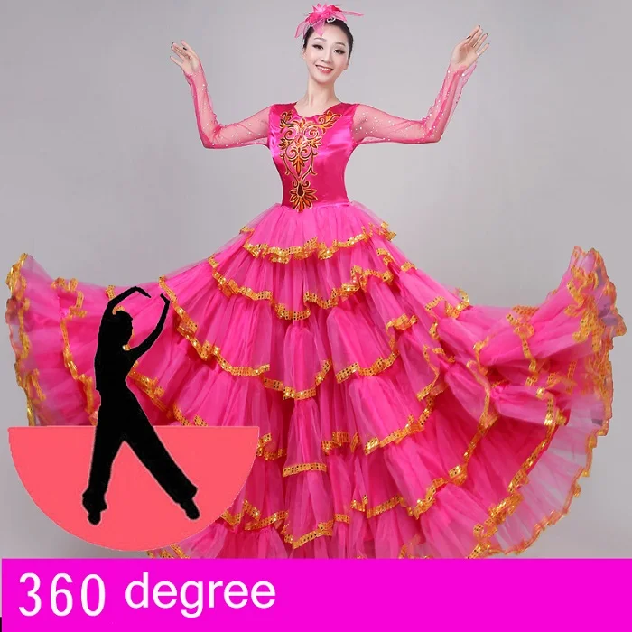 Испанская коррида танцевальная юбка в стиле фламенко бальный стиль женское атласное платье Цыганский костюм для сценических выступлений танцевальный костюм DN3043 - Цвет: 360 degree