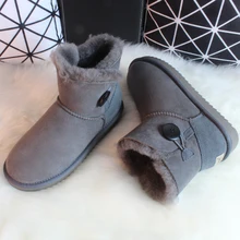 BLIVTIAE/Luxury Sheepskin Snow Boots Women Nubuck Genuine Leather Short Crtstal Button Sweet Boots Winter Wool Sheep Fur Boots
