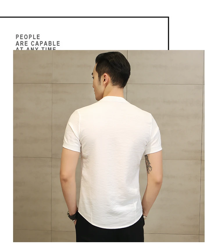 Китайская мужская одежда Мужская рубашка модный тренд хлопок лен Camisa Masculina Повседневная приталенная рубашка с коротким рукавом 6XL