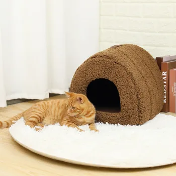 

Pet House Arched Shape Warm Winter Bed Pink Brown Cat Sleeping Bag Cushion Easy to Wash Easy to Take Puppy Kitten Pet Products