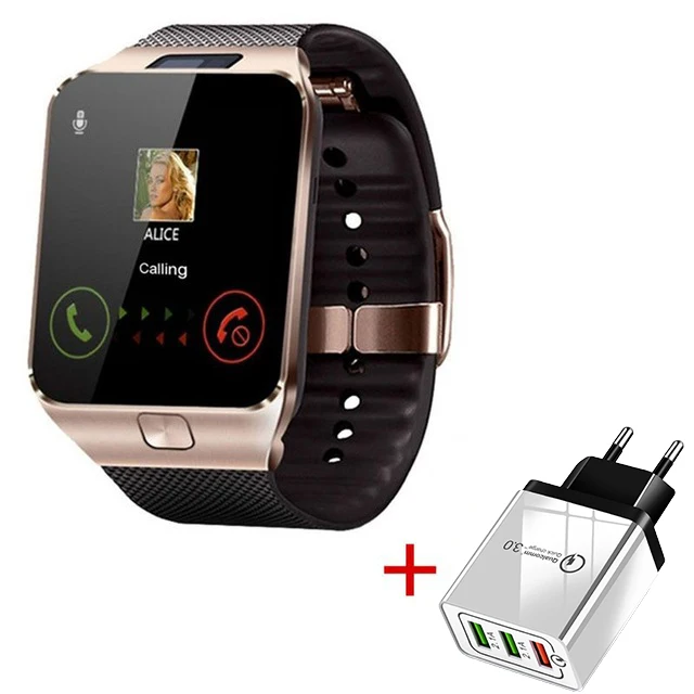 Bluetooth Смарт часы DZ09 Smartwatch Android телефонный звонок Relogio 2G GSM SIM 16G SD карта камера ремешок для iPhone samsung huawei - Цвет: Gold With Charger
